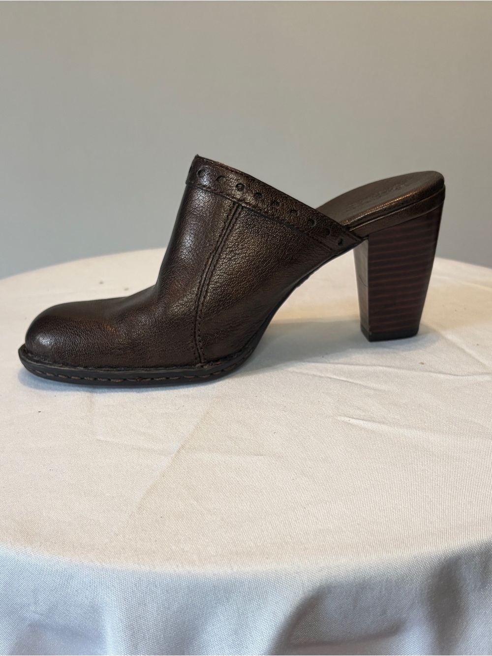 Born Dark Bronze Leather Block Heel Mule